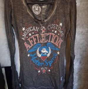 Affliction American Customs Dsrk Grey Button Down Top